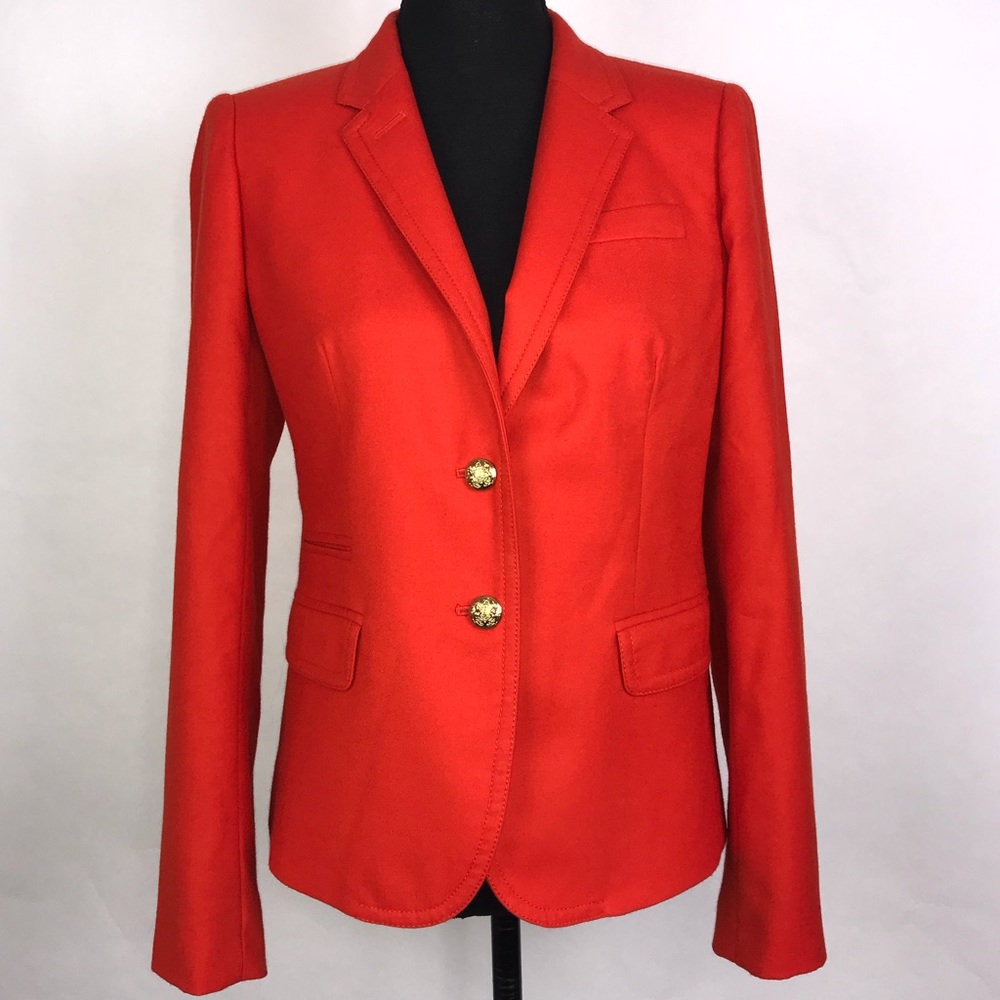 J. Crew Red Fitted Blazer with Gold Buttons